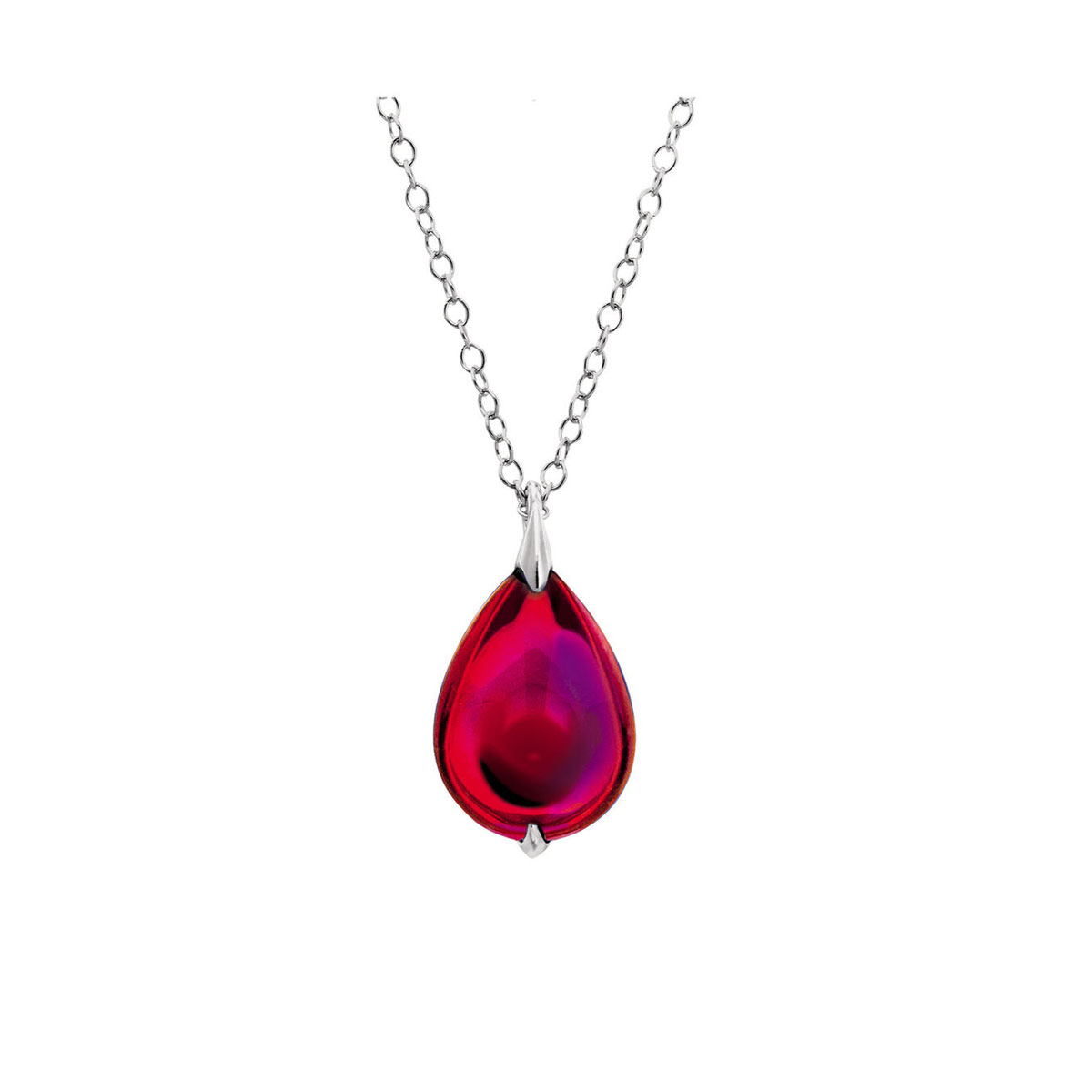Baccarat Crystal Fleur De Psydelic Iridescent Red Silver Large Pendant Necklace